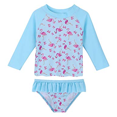 HUANQIUE Baby/Toddler Girls Swimsuit Rashguard Set Flower Tankini