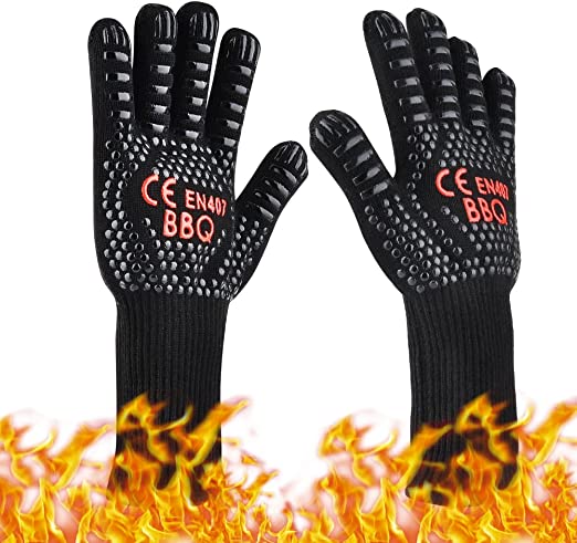BBQ Gloves Heat Protection BBQ Baking Gloves Heat Resistant Non-Slip Cooking Gloves Oven Gloves up to 800 °C XL for Kitchen, Grilling, Cooking (Black)