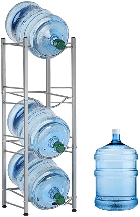Nandae Water Cooler Jug Rack, 4-Tier Heavy Duty Water Bottle Holder Storage Rack for 5 Gallon Water Dispenser, Save Space (4-Tier, Silver)