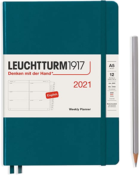 Leuchtturm1917 Weekly Planner Medium (A5) 2021 with Extra Booklet, English, Pacific Green