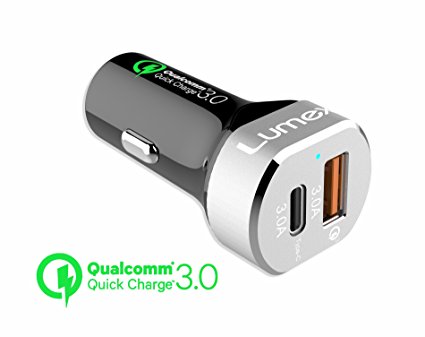 Car Charger-Lumex 6A/39W Quick Charge 3.0 Dual Port with USB Type-C Compatible with all USB Devices