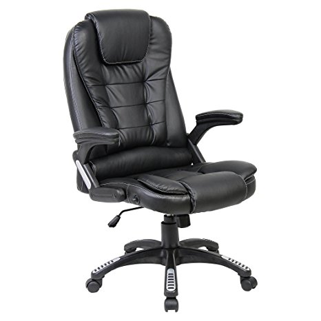 Life Carver Luxury Faux Leather High Back Reclining Recliner Office Chair Swivel Computer Desk Chair - Black