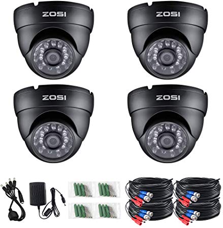 ZOSI 4 Pack 1080P Security Cameras 2.0MP 4-in-1 Mode Outdoor Indoor with 3.6mm 24PCS Infrared IR Lens Day Night CCTV IR Cut Surveillance Security Camera Black TVI/CVI/AHD/CVBS 960H Analog