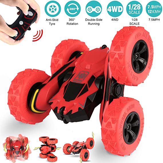 SZJJX Remote Control Car Truck 4WD RC Stunt Car 2.4Ghz Double Sided Rotating 360° Flips 7.5Mph Racing Vehicles, Kids Toy Cars Gift for Boys & Girls Birthday (Battery Not Included)