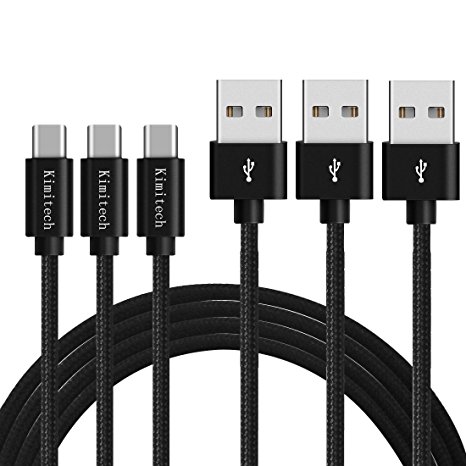 Kimitech USB C Cable Nylon Braided Charging Cable for LG G5/V20, Nexus 5X/6P, Samsung Galaxy S8, Moto Z, Nintendo Switch and other typec Devices, Black(3p,3ft)