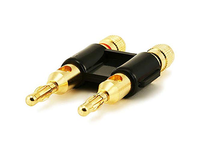 Monoprice Dual 24k Gold Plated Speaker Banana Plugs, Black