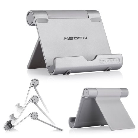 Aibocn Upgraded Multi-Angle Aluminum Stand for Tablets Smartphones and E-readers Compatible With Apple iPhone iPad Air iPod Samsung Galaxy  Tab HTC Google Nexus LG OnePlus and More Silver