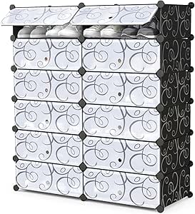 COSTWAY Shoe Rack Organizer, 6 Tier Shoe Shelves with Covers, DIY Design, 24-Pair Stackable Cube Organizer Boxes, Freestanding Shoe Cabinet for Entryway Bedroom Closet Hallway (Black)