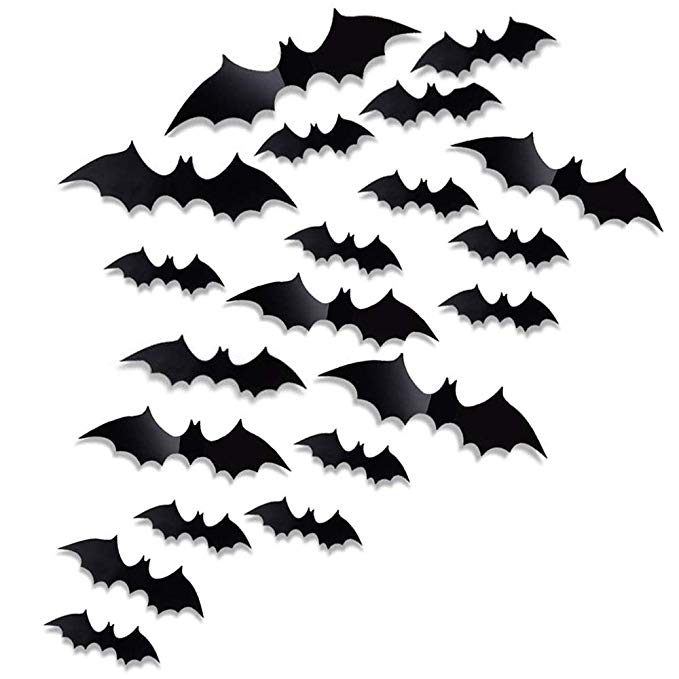 Antner 60 Pcs Halloween Party Supplies PVC 3D Bats Removable Decals Stickers Window Scary Bats Decors, Black