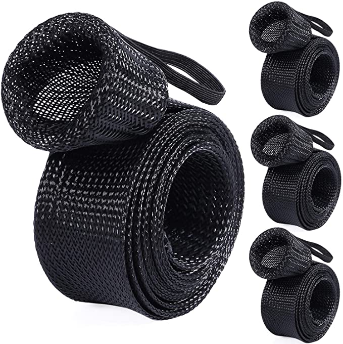 PLUSINNO Fishing Rod Cover, Fishing Rod Sleeve Socks, Braided Mesh Rod Protector, Fishing Pole Covers Sleeves with Lanyard for Fly Spinning Casting Rod，Flat End Fishing Gear Tools Accessories