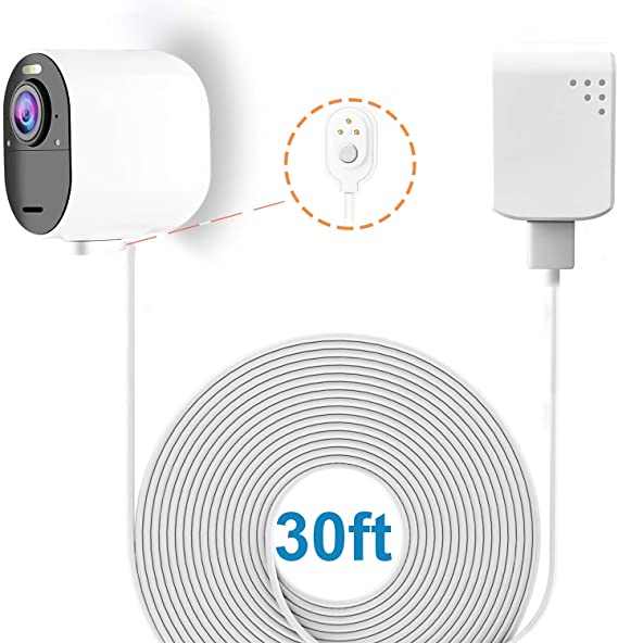 Weatherproof Outdoor Magnetic Charging Cable with Quick Charge Power Adapter Compatible with Arlo Ultra - Charging Convenience for Your Arlo Camera(Charger and Cord) (30ft/9m, White)