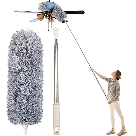 Microfiber Duster for Cleaning with Telescoping Extension Pole 30 to 100" Extendable Duster for Cleaning High Ceiling Fan,Blinds, Baseboards,cars