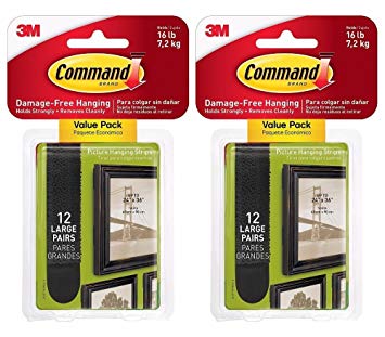 Command Large Picture-Hanging Strips, Black, 24-Sets