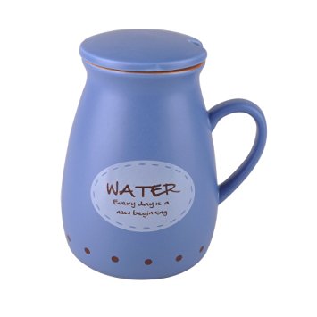 Cute Ceramic Mug Coffee Cup with Lid, 14oz, Light blue