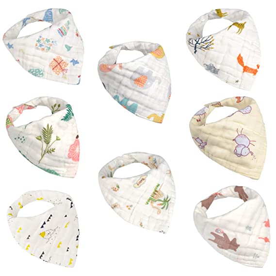 Viedouce Baby Bandana Drool Bibs 100% Organic Cotton Baby Burp Cloths with Adjustable Snaps, Multicolor Set of 8