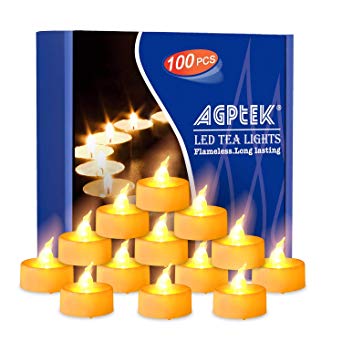 Flameless Candles, AGPtek 100PCS LED Flickering Flashing Tea lights, Battery Operated For Wedding Party Christmas Home Decoration - Amber Yellow