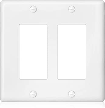 Decorator Wall Plate Double Gang Light Switch Plate Outlet Cover,Unbreakable Polycarbonate Thermoplastic, White (10-Pack, Double Decorator-White)