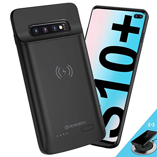 [Upgraded] Samsung Galaxy S10 Plus Battery Case Qi Wireless Charging Compatible, Newdery 5000mAh Slim Rechargeable Extended External Charger Case Compatible Samsung Galaxy S10  (2019)-(6.4" Black)
