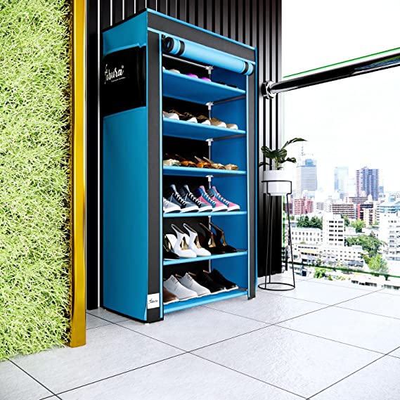 Fabura Carbon Steel Shoe Rack In 6 Shelfs With Cover/Multipurpose Rack/Kids Rack/Collapsible Wardrobe
