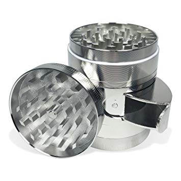 STK 5-Piece Grinder with Easy Access Window - Heavy Duty Anodized Aluminum - More Convenient - Herb Grinder - 2 Inch Diameter - 54 Diamond Cut Teeth - Magnetized Chambers -Silver