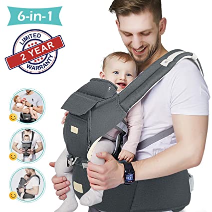 FRUITEAM Baby Carrier, 6-in-1 Baby Carrier with Waist Stool, One Size Fits All -Adapt to Newborn, Baby Hip Carrier for Breastfeeding, Infant & Toddler