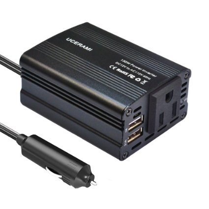 UCERAMI Car Power Inverter 150W DC 12V to 110V AC Outlet Car Adapter with 3.1A Dual USB Charging Port for Digital Camera Laptop Smartphones Tablets