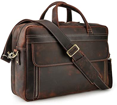 Tiding 17 Inch Full Grain Real Leather Laptop Bag Business Briefcase Messenger Bag for Men