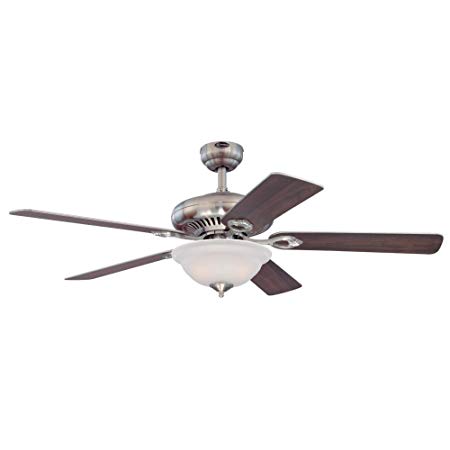 Westinghouse Lighting 7840000 Fairview Two-Light 52-Inch Reversible Five-Blade Indoor Ceiling Fan, Brushed Nickel with Frosted Glass Bowl