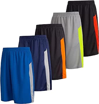 5 Pack: Men's Dry-Fit Sweat Resistant Active Athletic Performance Shorts