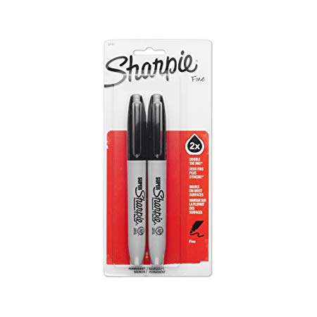 Sharpie SUPER Marker Permanent, Permanent Marker Fine, 2-Carded, Black Ink (33161PP)