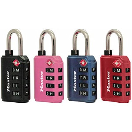 Master Lock Padlock, Set Your Own WORD Combination TSA-Accepted Luggage Lock, 1-3/16 in. Wide, Assorted Colors, 4691DWD