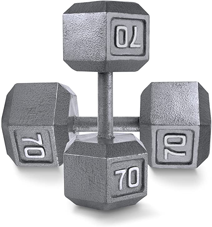 CAP Barbell Cast Iron Solid Hexagon Gray Dumbbells, Strength Training Free Weights Set of 2 for Women and Men, Hand Weights Sold by Pairs, from 1 to 120 LBS, Multi-Select Weight Size Options Available