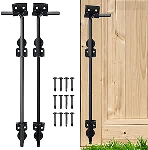 Zonon 2 Pcs Cane Bolt Heavy Duty Gate Drop Rod Ground Gate Hardware Gate Latch Stopper Door Fence Drop Pin for Wooden Fences Metal Gates Double Doors Black, Black Finish (24 Inch)