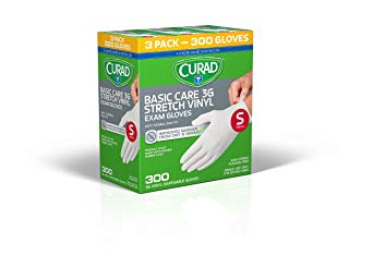 Curad Disposable, Basic Care, 3G Stretch, Vinyl Exam, Gloves - Latex Free, Medical Grade, Non-Sterile, Powder Free, Small, 100 Count (3-Pack) CUR3GT1R
