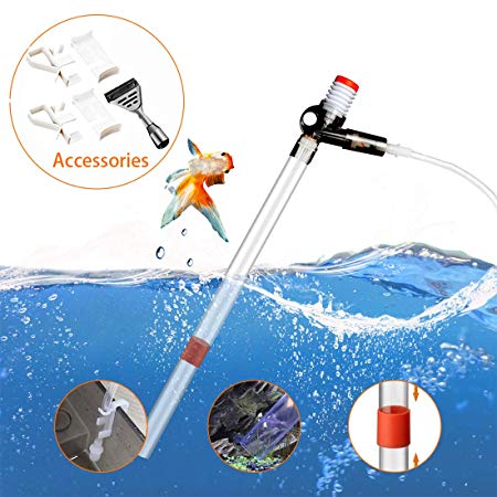 SSRIVER Aquarium Gravel Cleaner Fish Tank Kit Long Nozzle Water Changer for Water Changing and Filter Gravel Cleaning with Air-Pressing Button and Adjustable Water Flow Controller- BPA Free