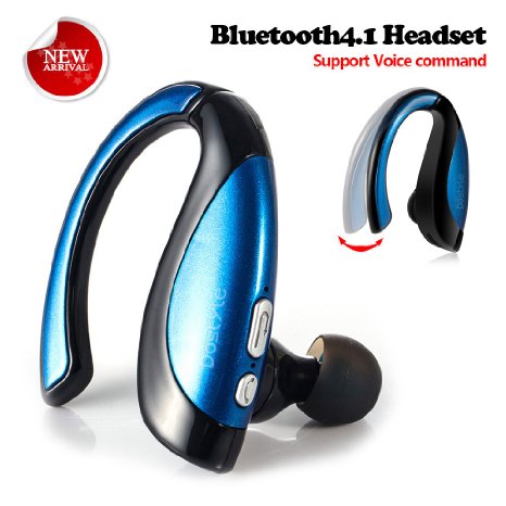 Bluetooth Headset, Wireless Bluetooth Headphones In-ear Earphones Noise Cancelling Sweatproof Voice Command Earbuds With Mic for iPhone 6s, Samsung, HTC etc, [Right-Ear Wearing Design] (Blue)