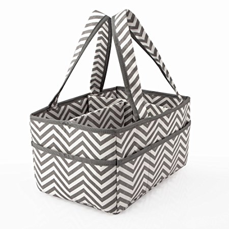 Little Grey Rabbit Premium Baby Diaper Caddy | Nursery Storage Bin & Organizer Basket for Infant Items | Holds Diapers, Lotions, Wipes, & More | Perfect Baby Shower Gift | White & Gray Chevron