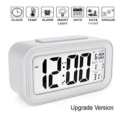 Orson Digital Smart Backlight Alarm Clock with Automatic Sensor,Date & Temperature,Alarm Clocks for Bedroom,Digital Clock for Home,Digital Clock with Alarm (White)