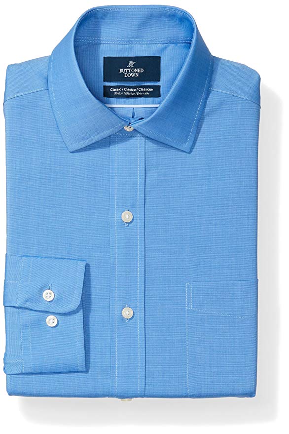 Amazon Brand - BUTTONED DOWN Men's Classic Fit Stretch Poplin Non-Iron Dress Shirt