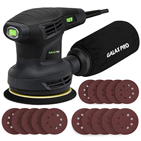 Orbital Sander, GALAX PRO 280W 13000OPM Max 6 Variable Speeds Electric Sander with 15Pcs Sanding Discs, 5” Random Orbit Sander with Dust Collector for Sanding and Polishing