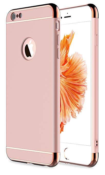 iPhone 6s Plus Case, iPhone 6 Plus Case,RORSOU 3 in 1 Ultra Thin and Slim Hard Case Coated Non Slip Matte Surface with Electroplate Frame for Apple iPhone 6/6s Plus(5.5') - Rose Gold