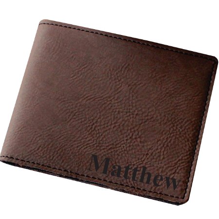 Customized Brown Leather Bi-Fold Men's Leather Wallet - Personalized Engraved Monogrammed Wedding Groomsman Fathers Day Gift