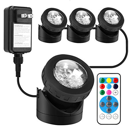 Pond Lights Remote Control Submersible Lamp [Set of 4] IP68 Underwater Aquarium Spot light 48-LED Multi-color with Timer Setting Decoration Landscape Lamp for Swimming Pool Fish Tank Fountain Water
