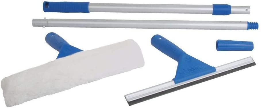 Window Cleaning Kit | AllThingsAccessory Window Washing Cleaning Kit With Squeegees | Telescopic Pole | Extra Cleaning Pads Equipment Cleaner Set (Blue)