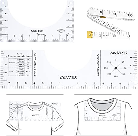 CAMTOA T-Shirt Alignment Tool, 2 Pack T Shirt Ruler Guide and 1 Body Tape Measure, Tshirt Centering Tools Measurement Guide for Heat Press, Vinyl Placement, Sublimation Designs