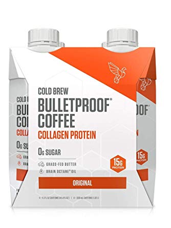 Bulletproof Original Cold Brew Coffee Plus Collagen Protein Peptides, Keto Diet Friendly, Sugar Free, non-GMO, organic, with Brain Octane oil and Grass-fed Butter (Original) (4-Pack)