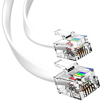 G-PLUG RJ11 to RJ11 Cable, High Speed ADSL Cable for Internet Broadband, Router, Telephone, WiFi, Easy to Fit in Phone Socket/White, 10ft