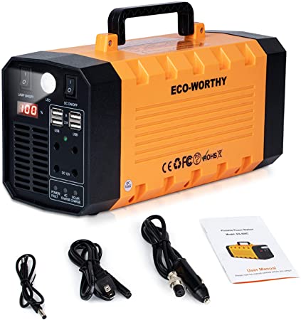 ECO-WORTHY Portable Power Station 300Watt/288Wh, 78000mAh Solar Generator UPS, Camping CPAP Power Supply, Pure Sine Wave Lithium Battery Backup Recharged by Solar/AC Outlet/Car for Travel Emergency