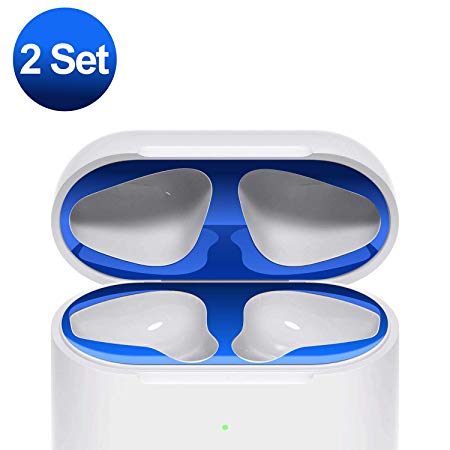 [2 Set] SHARKSBox Dust Guard for AirPods 2 Wireless Charging Case[Lifetime Replacements]Protect AirPods from Iron/Metal Shavings [Easy to Install] Upgrade Ultra Thin AirPods Dust-Proof Film-Blue