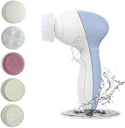 Facial Cleansing Brush 5 in 1 Electric Waterproof Face Spin Brush Set with 5 Brush Heads 2 Speeds for Deep Cleansing, Gentle Exfoliating, Removing Blackhead, Massaging